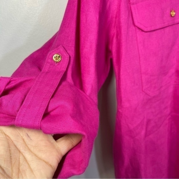 LAUREN Ralph Lauren Barbie Hot Pink 100% Linen
Button Up Top Breast Pockets Sz M - Picture 3 of 11